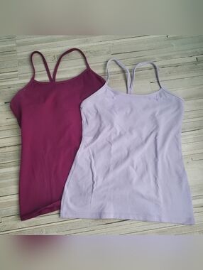 Lululemon Lot of 2 Power Y Tanks Magenta & Lavender Frost Sz 10 Strappy Active